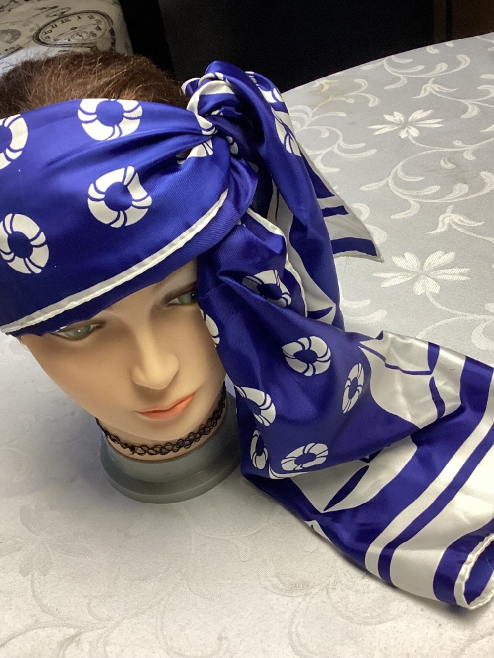 Nautical scarf, boats anchors, navy blue and white BARR& BEARDS